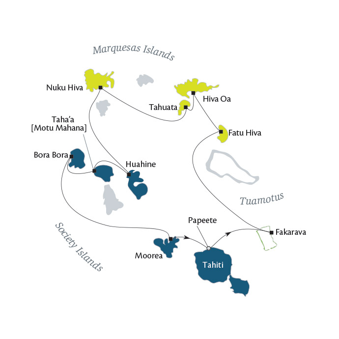 Marquesas, Tuamotus and Society Islands Itinerary Map